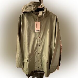 RAINS Unisex Contemporary Rain Jacket-Color: Haze(very light green)-SZ: XL- NWT